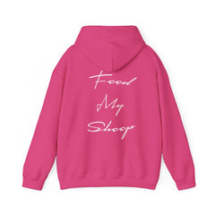 Heavy Blend Hooded Sweatshirt "Feed My Sheep" White Font Print on Back