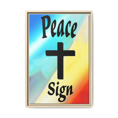 Peace Cross Sign Rainbow Background Matte Canvas Framed | Religious Wall Art