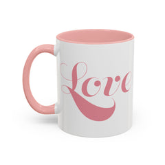 Pink Love Script Mug | Accent Coffee Mug, Red Interior & Handle