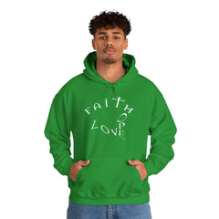 Heavy Blend Hooded Sweatshirt "Faith Hope Love" white font