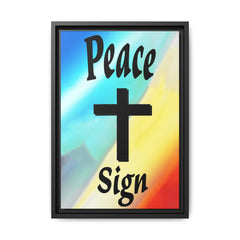 Peace Cross Sign Rainbow Background Matte Canvas Framed | Religious Wall Art