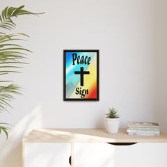 Peace Cross Sign Rainbow Background Matte Canvas Framed | Religious Wall Art