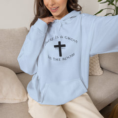 Heavy Blend Hooded Sweatshirt "The Ghost is in the Room" Black graphic