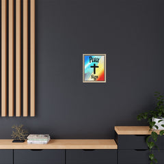 Peace Cross Sign Rainbow Background Matte Canvas Framed | Religious Wall Art