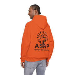 Heavy Blend Hooded Sweatshirt "ASAP" Printed on Back Black font