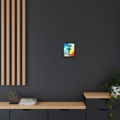 Peace Cross Sign Rainbow Background Matte Canvas Framed | Religious Wall Art