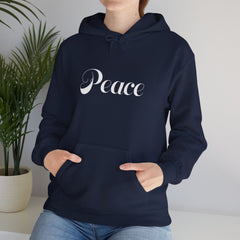 Heavy Blendβ’ Hooded Sweatshirt "Peace" white font