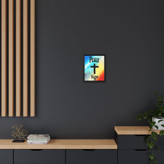 Peace Cross Sign Rainbow Background Matte Canvas Framed | Religious Wall Art