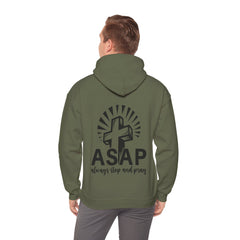 Heavy Blend Hooded Sweatshirt "ASAP" Printed on Back Black font