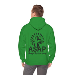 Heavy Blend Hooded Sweatshirt "ASAP" Printed on Back Black font