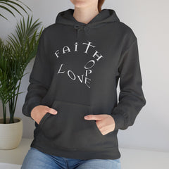 Heavy Blend Hooded Sweatshirt "Faith Hope Love" white font