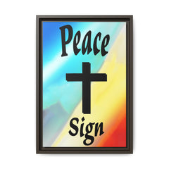 Peace Cross Sign Rainbow Background Matte Canvas Framed | Religious Wall Art