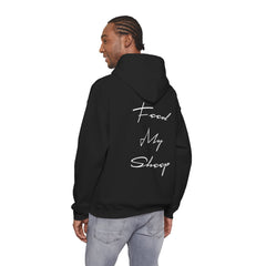 Heavy Blend Hooded Sweatshirt "Feed My Sheep" White Font Print on Back