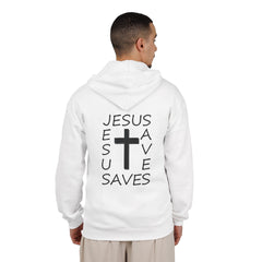 Heavy Blend™ Full Zip Hoodie Print on Back "Jesus Saves" black graphic