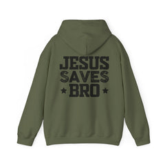 Heavy Blend Hoodie Sweatshirt "Jesus Saves Bro" black graphic
