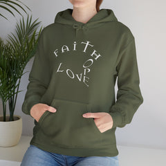 Heavy Blend Hooded Sweatshirt "Faith Hope Love" white font