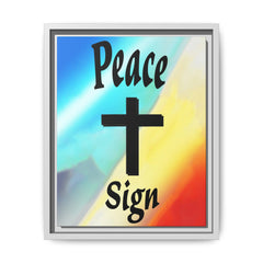 Peace Cross Sign Rainbow Background Matte Canvas Framed | Religious Wall Art