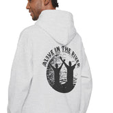 Heavy Blend Hooded Sweatshirt "Alive in the River" Printed on Back Black Font