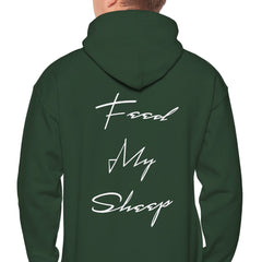 Heavy Blend Hooded Sweatshirt "Feed My Sheep" White Font Print on Back