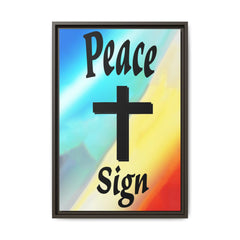 Peace Cross Sign Rainbow Background Matte Canvas Framed | Religious Wall Art