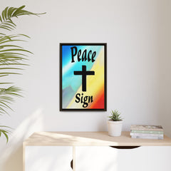 Peace Cross Sign Rainbow Background Matte Canvas Framed | Religious Wall Art