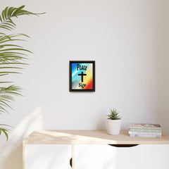 Peace Cross Sign Rainbow Background Matte Canvas Framed | Religious Wall Art