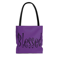 AOP Tote Bag Purple "Blessed" Printed on both sides in 3 Sizes (3471136653412)