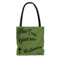 AOP Tote Bag Army Green "When I was in Great Need" in 3 Sizes (3525015666788)