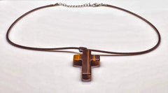 Tigers Eye Gemstone Cross Necklace 1.6 inch Cross Free Shipping (4381817700446) (4578205106270)