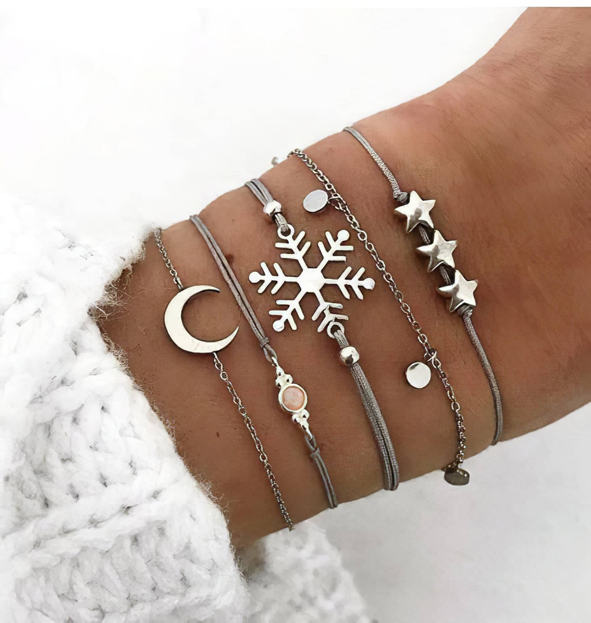 Multi Layer Bracelet "Snowflake Moon Stars" Free Shipping! (4421320999006)