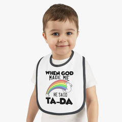 Contrast Trim Jersey Baby Bib "Ta-Da"