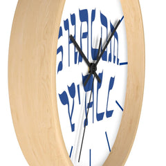 Wall Clock "Shalom Y'all" blue font