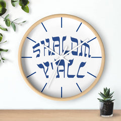 Wall Clock "Shalom Y'all" blue font