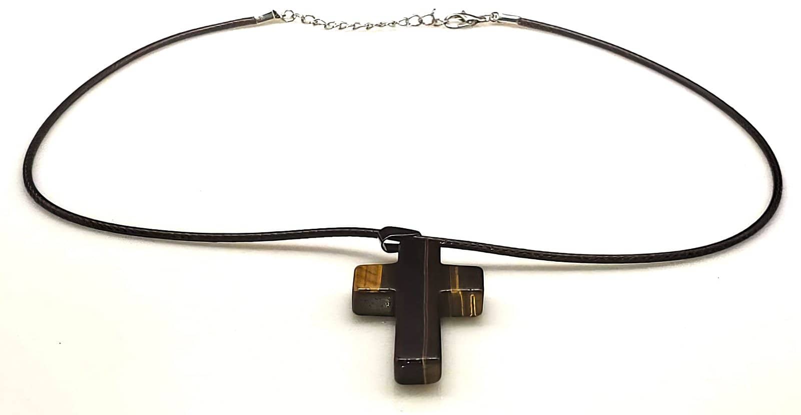 Tigers Eye Gemstone Cross Necklace 1.6 inch Cross Free Shipping (4381817700446)
