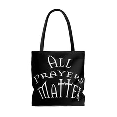 AOP Tote Bag Black "All Prayers Matter" in 3 Sizes