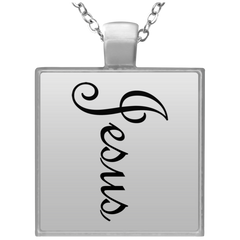 Square Silver Plated Necklace "Jesus" (3931726676062)