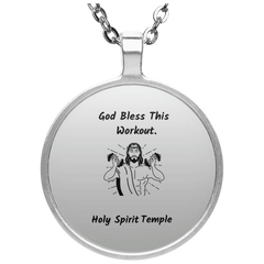 Circle Silver Plated Necklace"God Bless this Workout" (3518957879396)