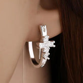 Silver Hoop Earrings with Crystal Cross  (cubic zirconia) My Righteous Apparel