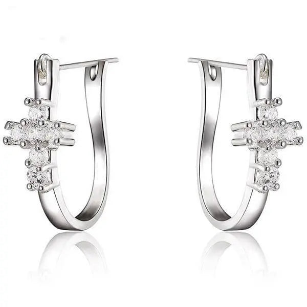 Silver Hoop Earrings with Crystal Cross  (cubic zirconia) My Righteous Apparel