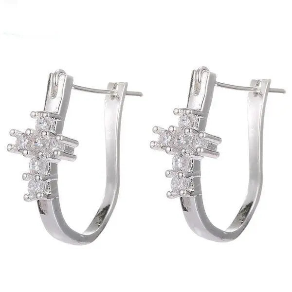 Silver Hoop Earrings with Crystal Cross  (cubic zirconia) My Righteous Apparel