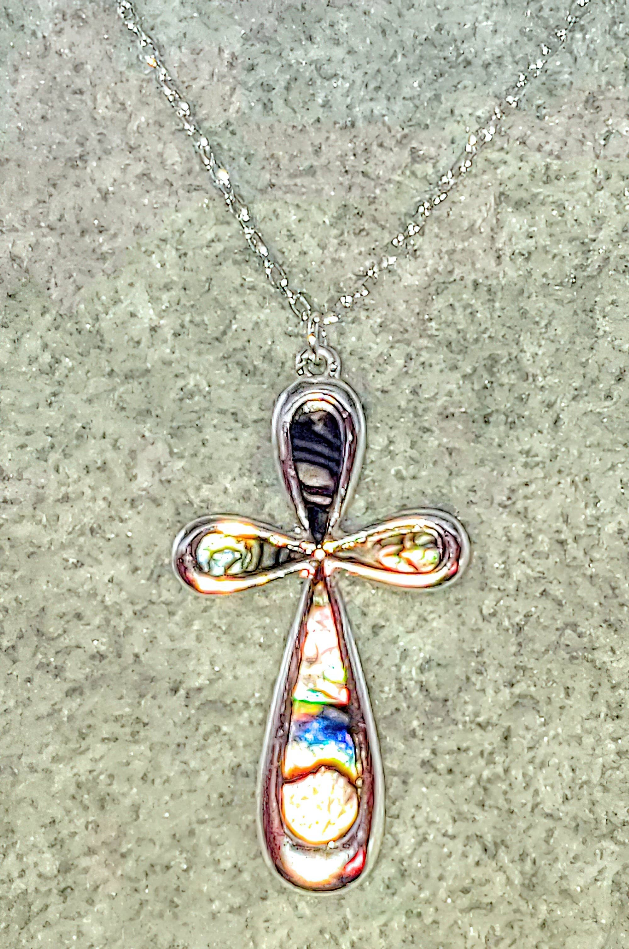 Abalone Cross Necklace and Earring Set
