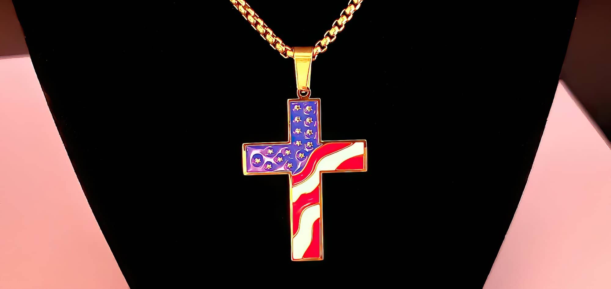 American Flag Cross Gold Color Necklace (4673329889374)