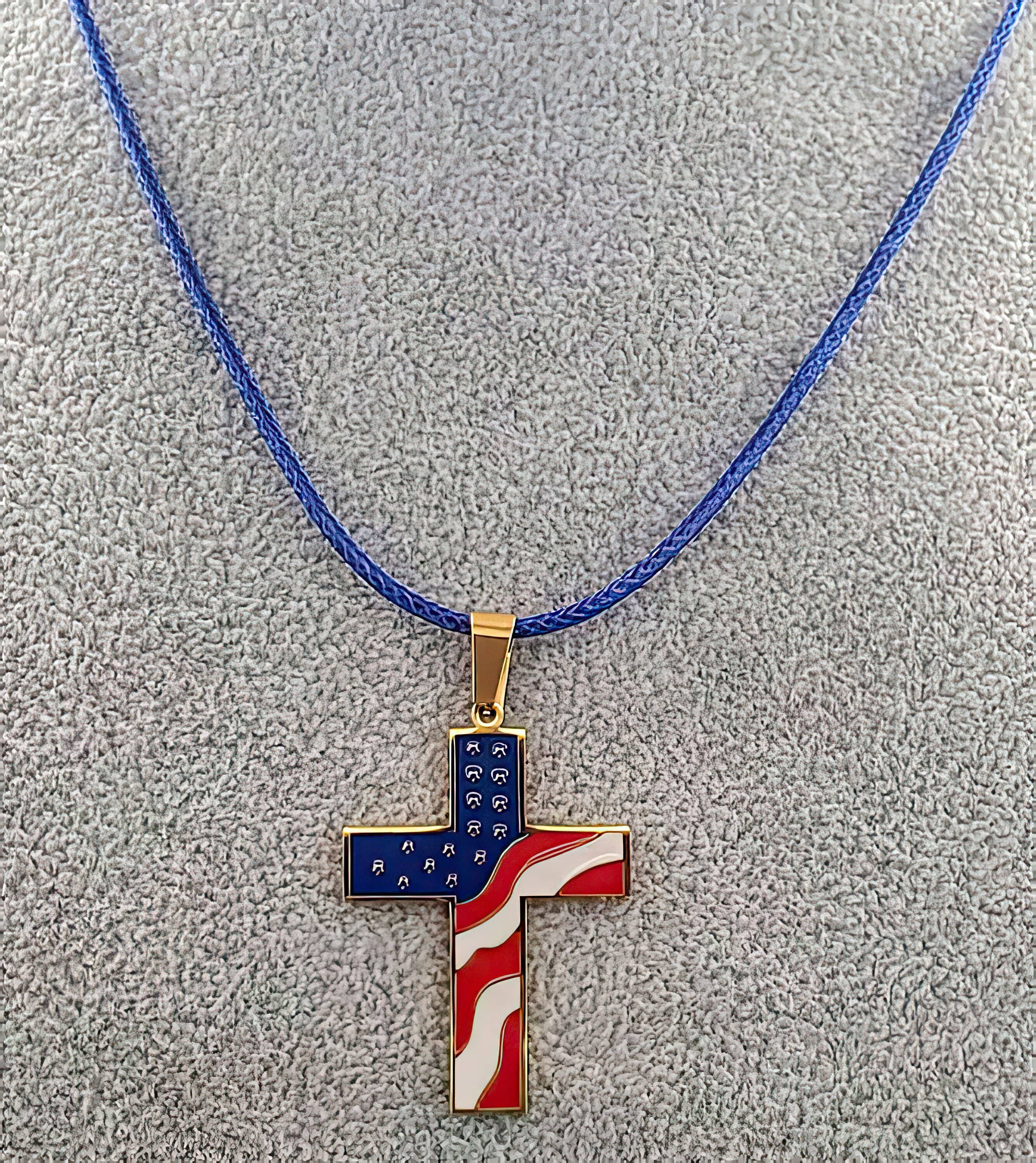 American Flag Cross Gold Color Necklace (4673329889374)