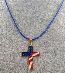 American Flag Cross Gold Color Necklace (4673329889374)
