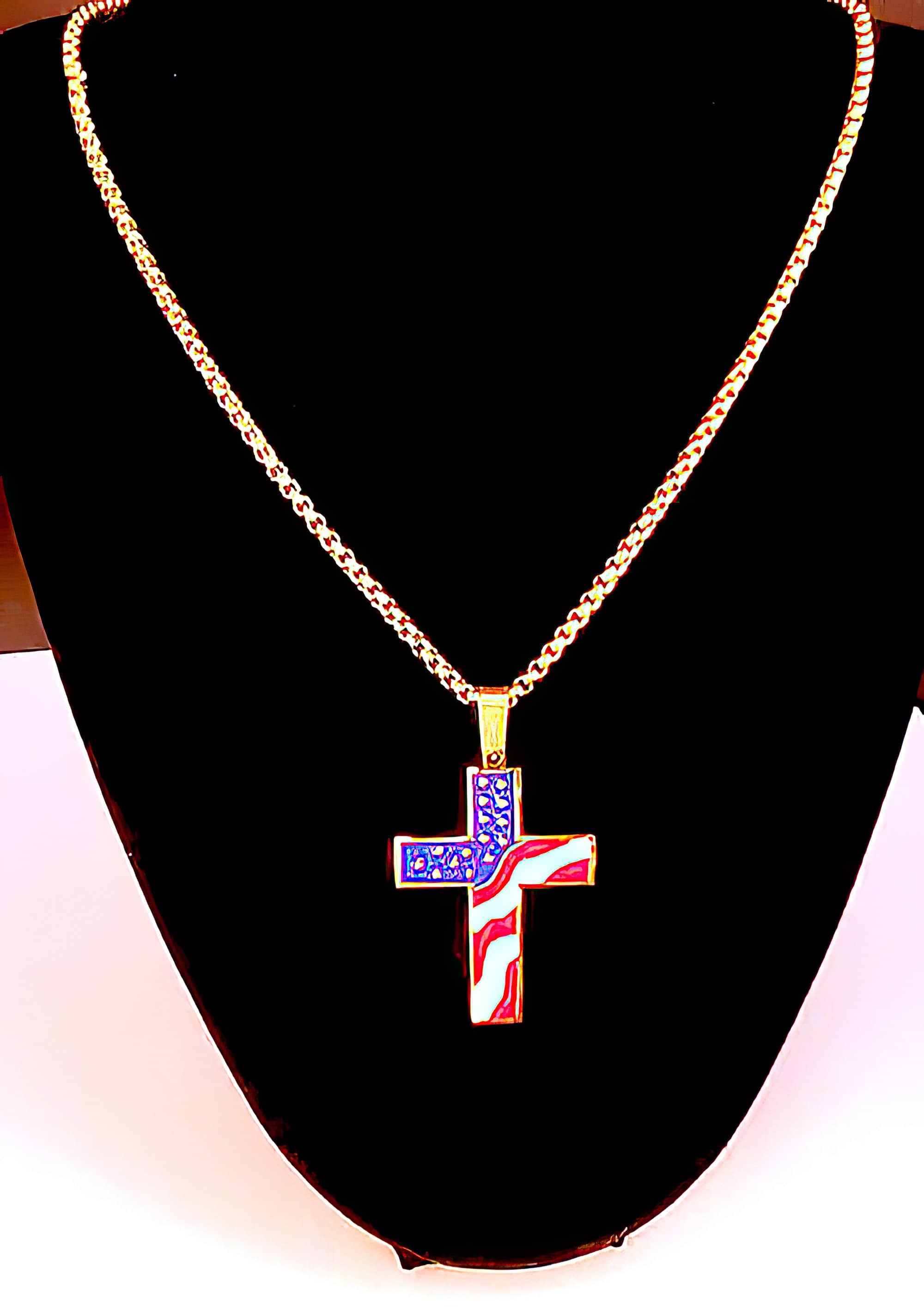 American Flag Cross Gold Color Necklace (4673329889374)