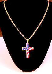 American Flag Cross Gold Color Necklace (4673329889374)