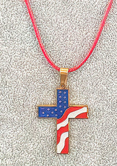 American Flag Cross Gold Color Necklace (4673329889374)