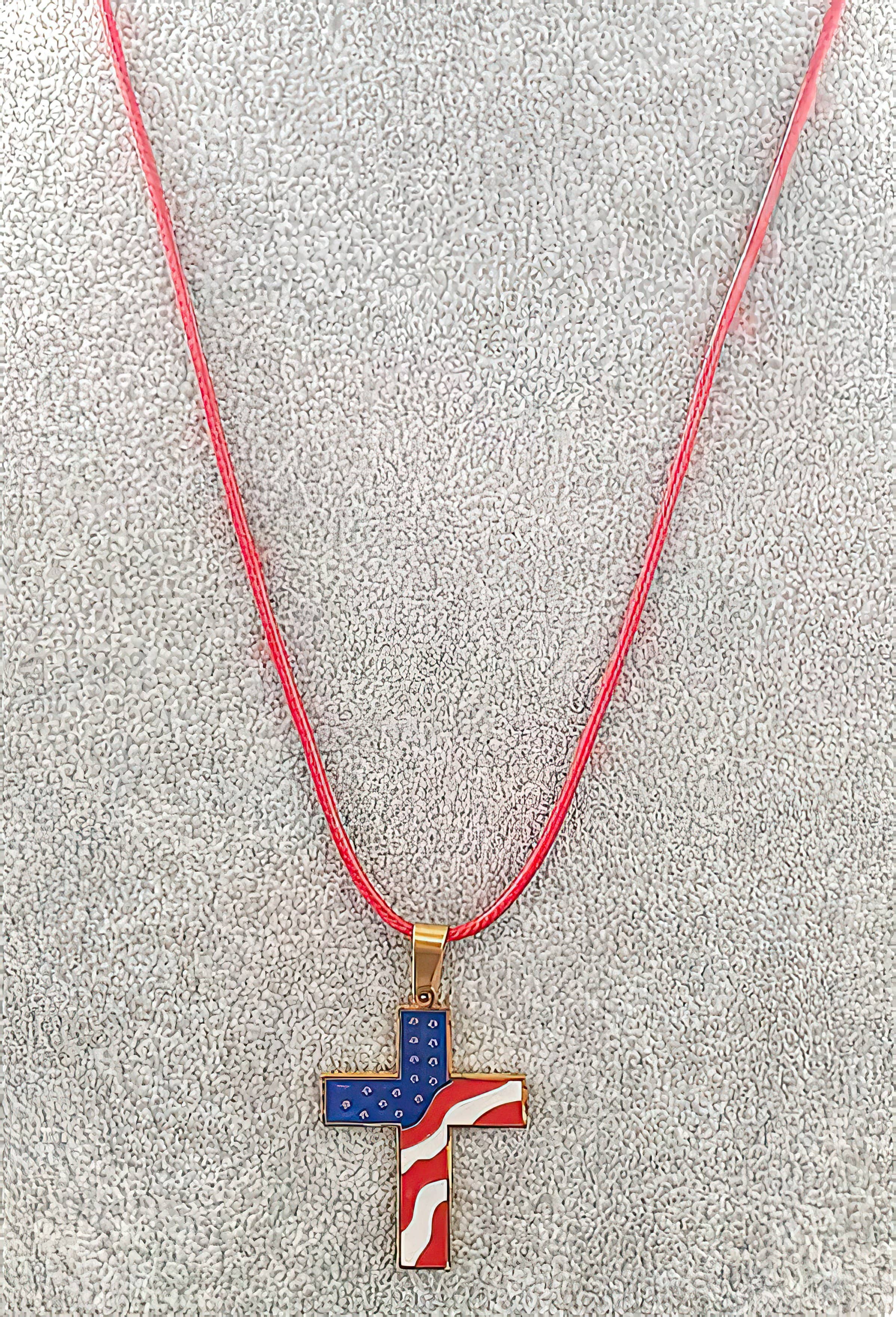 American Flag Cross Gold Color Necklace (4673329889374)
