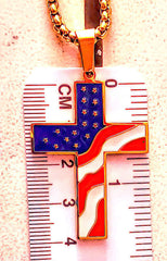 American Flag Cross Gold Color Necklace (4673329889374)