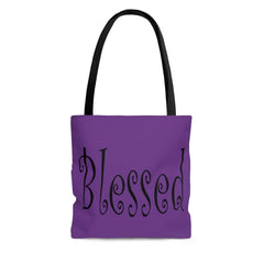 AOP Tote Bag Purple "Blessed" Printed on both sides in 3 Sizes (3471136653412)